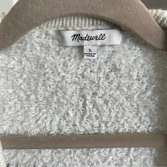 Madewell Striped Bouclé Cardigan Long Cardigan Crochet Detail Cozy Sweater Sz L - Picture 3 of 10